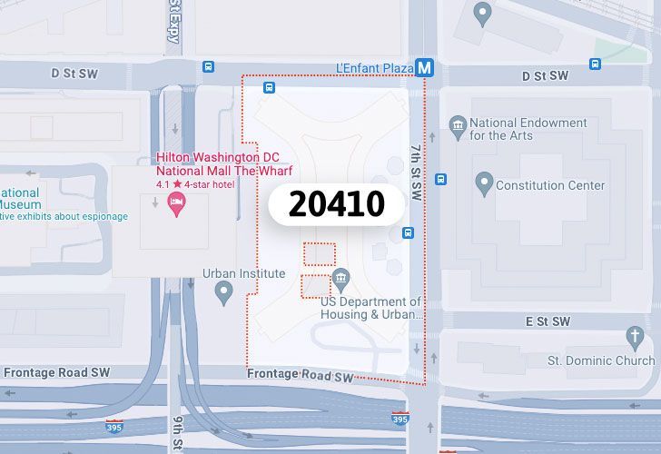 A Map Of The Southwest Federal Center Neighborhood In Washington, D.C., Showing The 20410 Area.
