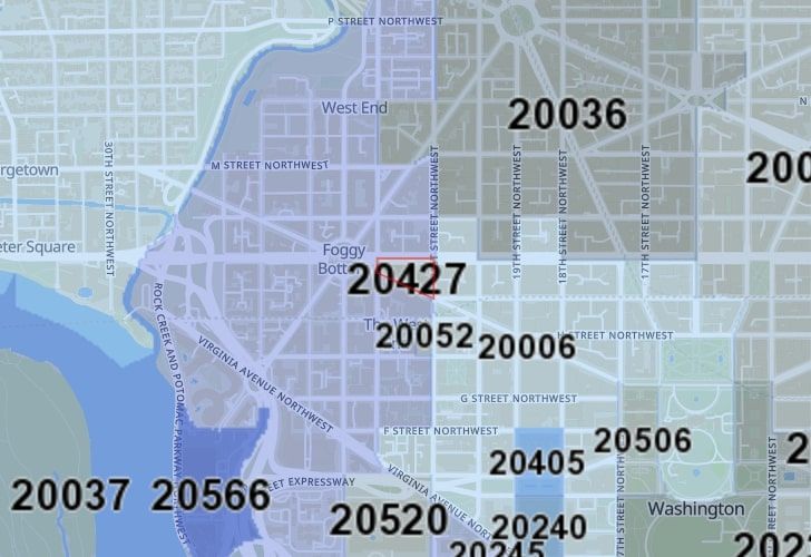A Map Of The Dupont Circle Neighborhood In Washington, D.C., Showing The 20427 Area.