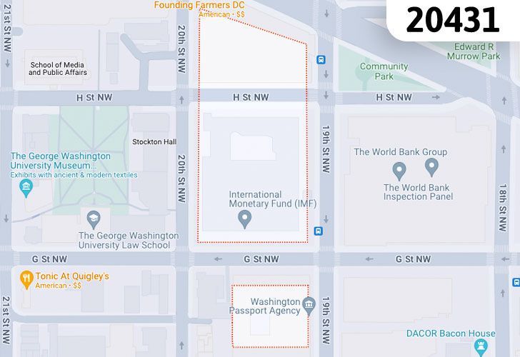 A Map Of The Foggy Bottom Neighborhood In Washington, D.C., Showing The 20431 Area.