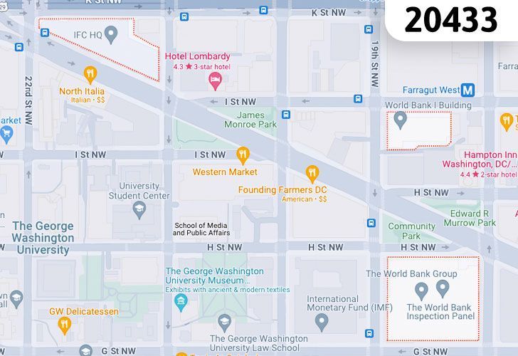A Map Of The Dupont Circle Neighborhood In Washington, D.C., Showing The 20433 Area.