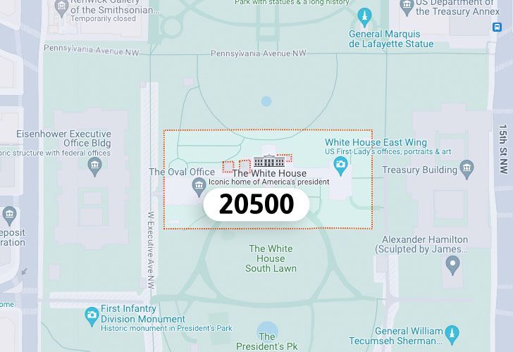 A Map Of The The White House Neighborhood In Washington, D.C., Showing The 20500 Area.