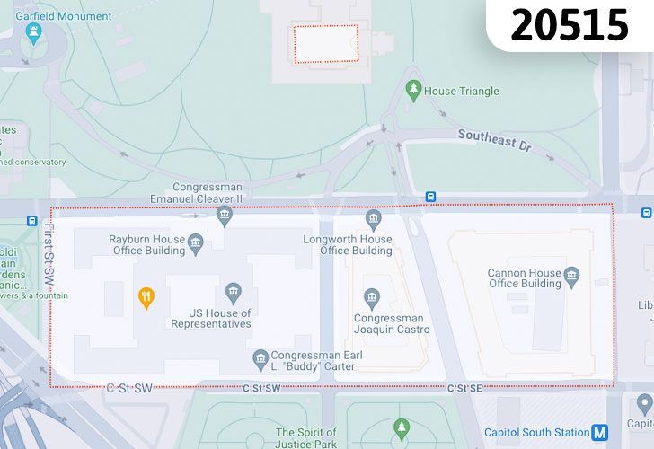 A Map Of The Capitol Hill Neighborhood In Washington, D.C., Showing The 20515 Area.