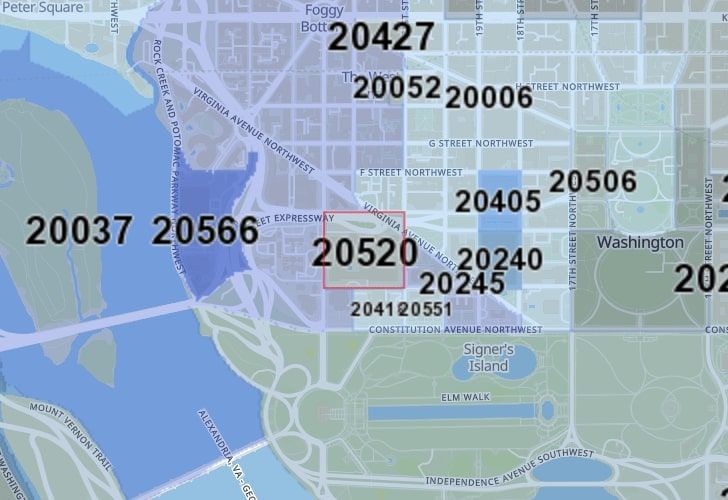 A Map Of The Foggy Bottom Neighborhood In Washington, D.C., Showing The 20520 Area.