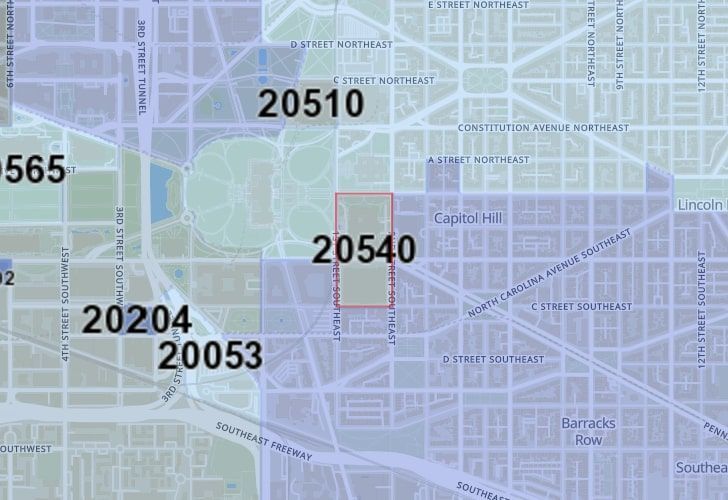 A Map Of The Capitol Hill Neighborhood In Washington, D.C., Showing The 20540 Area.