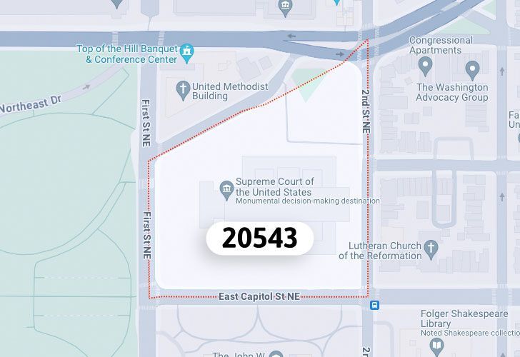 A Map Of The Capitol Hill Neighborhood In Washington, D.C., Showing The 20543 Area.