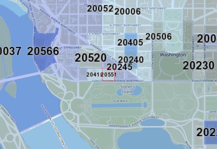 A Map Of The Foggy Bottom Neighborhood In Washington, D.C., Showing The 20551 Area.