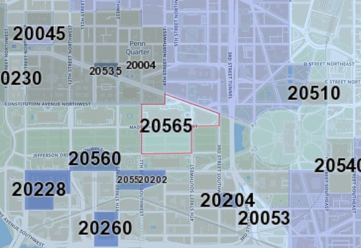 A Map Of The National Gallery Of Art Neighborhood In Washington, D.C., Showing The 20565 Area.