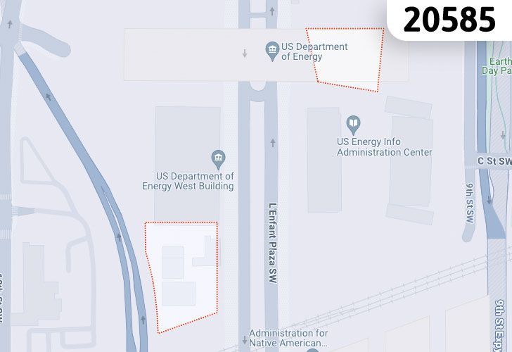 A Map Of The Southwest Federal Center Neighborhood In Washington, D.C., Showing The 20585 Area.