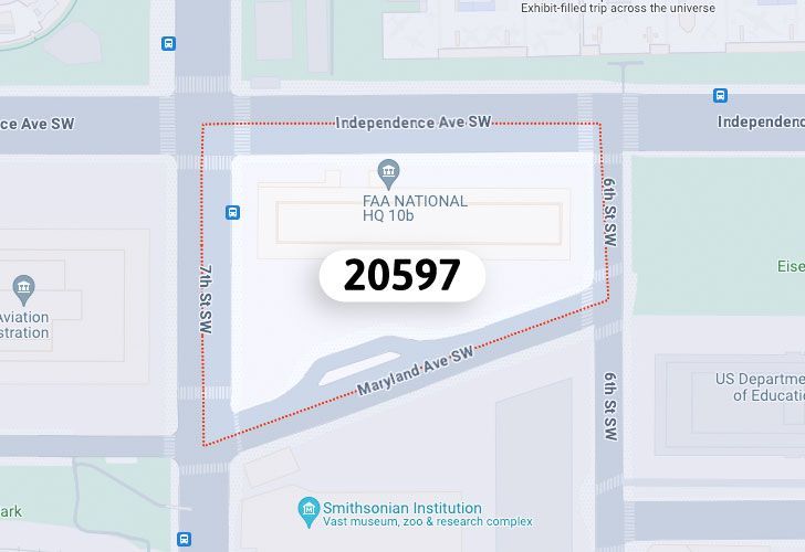 A Map Of The Southwest Federal Center Neighborhood In Washington, D.C., Showing The 20597 Area.