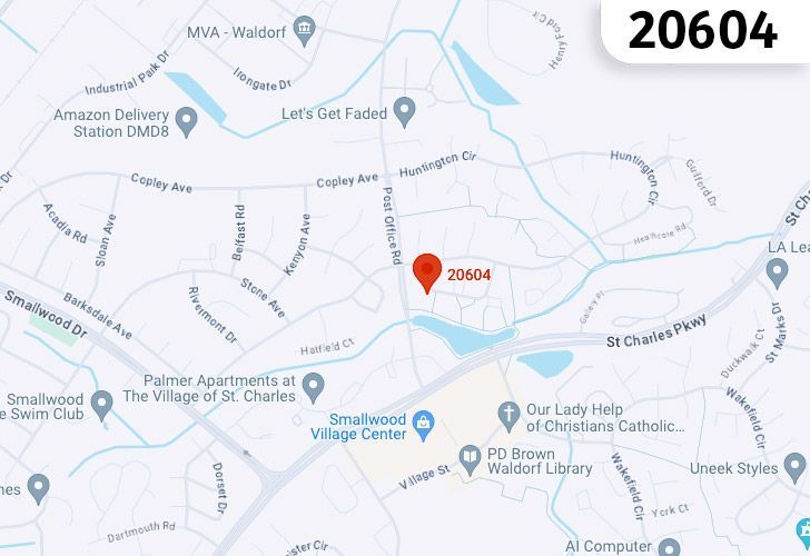 St. Charles, MD Map With Zip Code 20604 Highlighted.