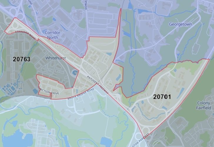 A Map Of Annapolis Junction, Howard County, MD, Highlighting The 20701 Zip Code.