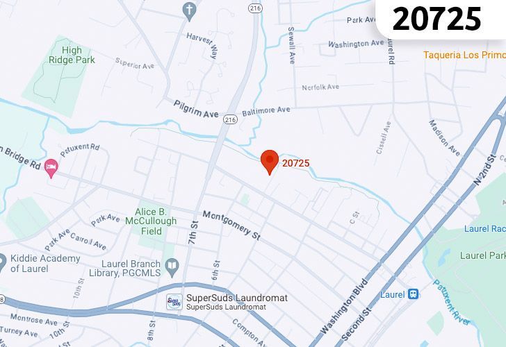 A Map Of Laurel, Howard County, MD, Highlighting The 20725 Zip Code.