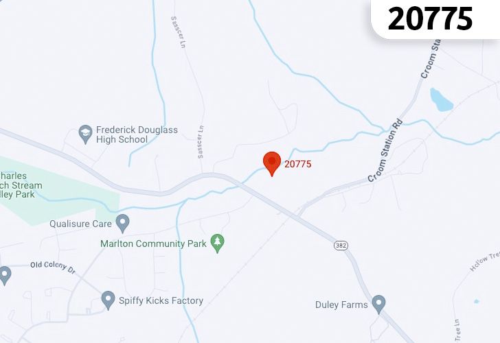 A Map Displaying 20775 Zip Code In Upper Marlboro, Prince George's County, Maryland.
