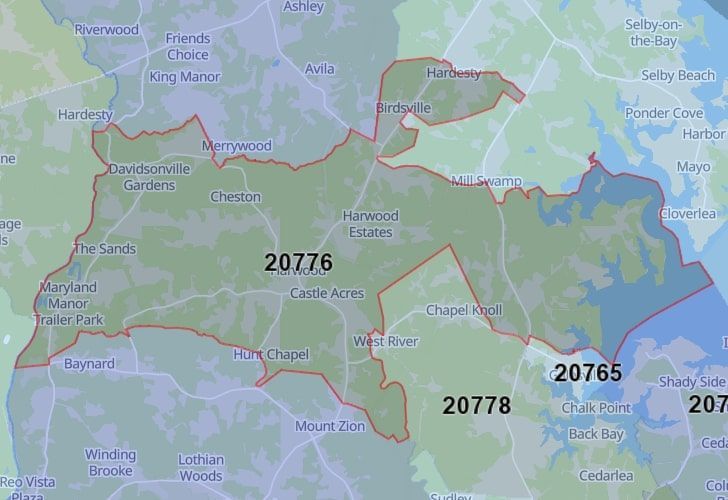 Lothian, Maryland Map With A Central Spotlight On 20776 Zip.