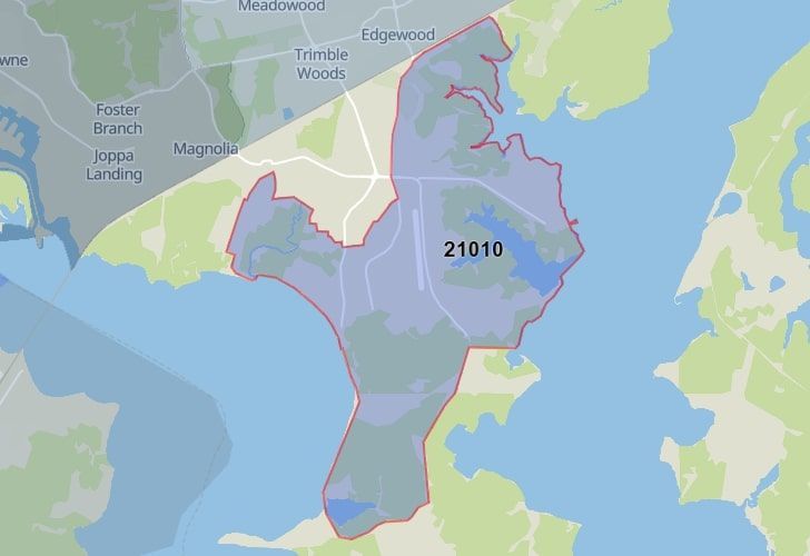 A Map Of Edgewood, Harford County, MD, Showing The Location Of Zip Code 21010.