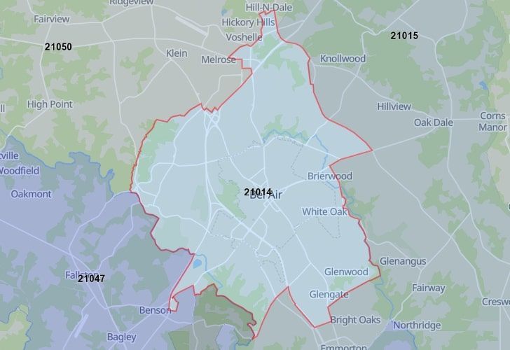 A Map Of Forest Hill, Harford County, MD, Showing The Location Of Zip Code 21014.