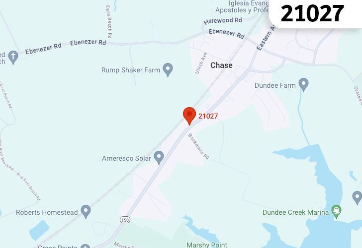 Focused Map View On Woodlawn, MD, Featuring Zip Code 21027.