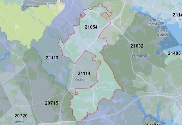 Gambrills, Maryland Map With A Central Spotlight On 21054 Zip.