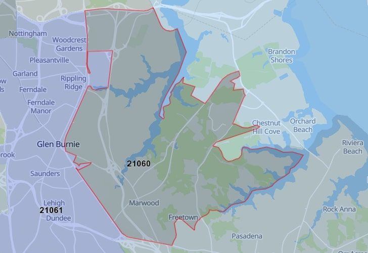 South Gate, Maryland Map With A Central Spotlight On 21060 Zip.