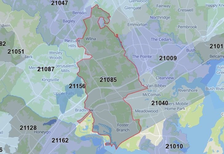 A Map Of Joppa, Harford County, MD, Showing The Location Of Zip Code 21085.