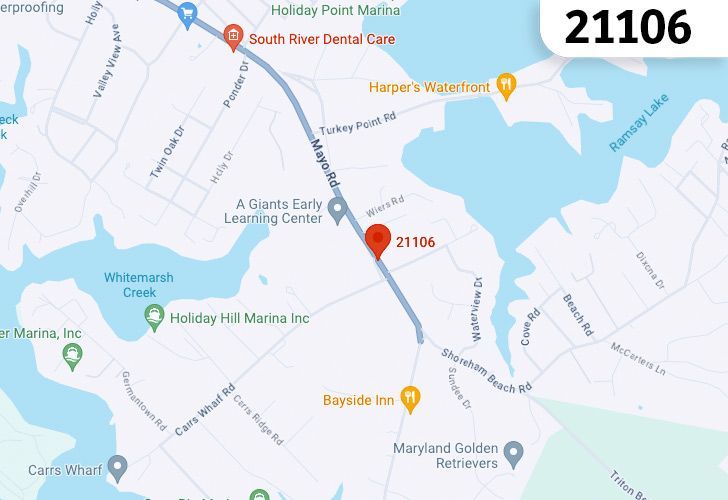 Mayo, Maryland Map With A Central Spotlight On 21106 Zip.