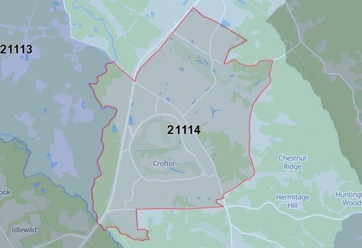 Crofton, Maryland Map With A Central Spotlight On 21114 Zip.