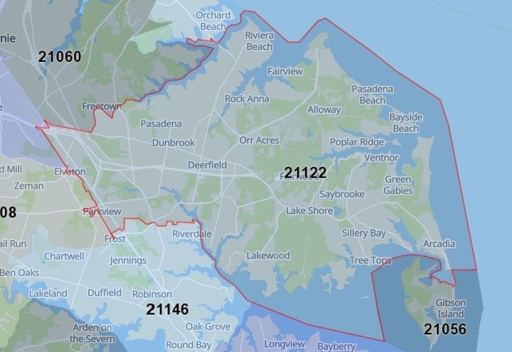 Jacobsville, Maryland Map With A Central Spotlight On 21122 Zip.