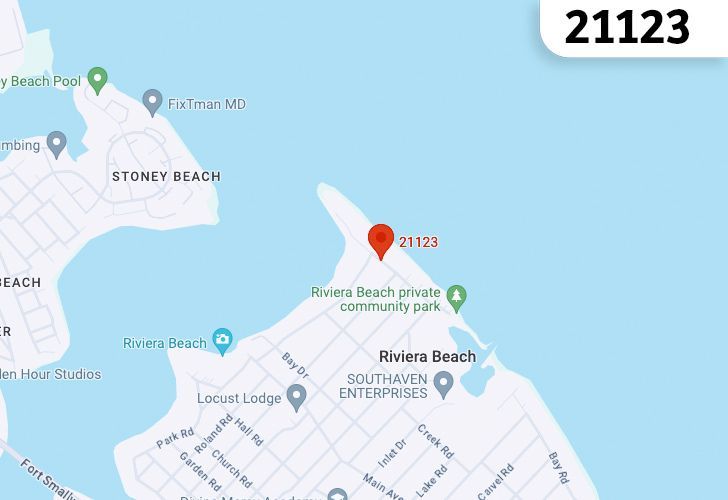 Riviera Beach, Maryland Map With A Central Spotlight On 21123 Zip.
