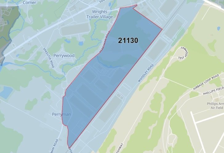 A Map Of Perryman, Harford County, MD, Showing The Location Of Zip Code 21130.