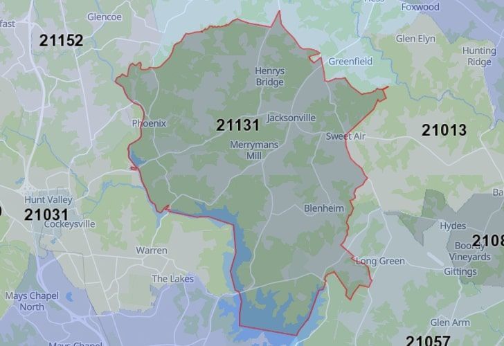 Focused Map View On Cockeysville, MD, Featuring Zip Code 21131.