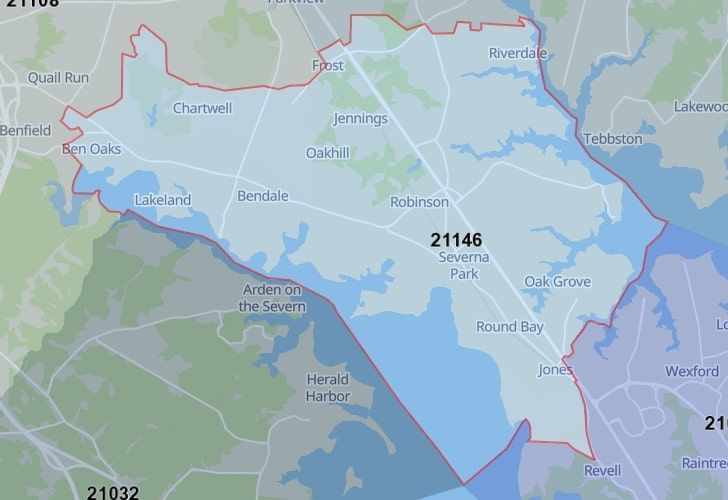 Arnold, Maryland Map With A Central Spotlight On 21146 Zip.
