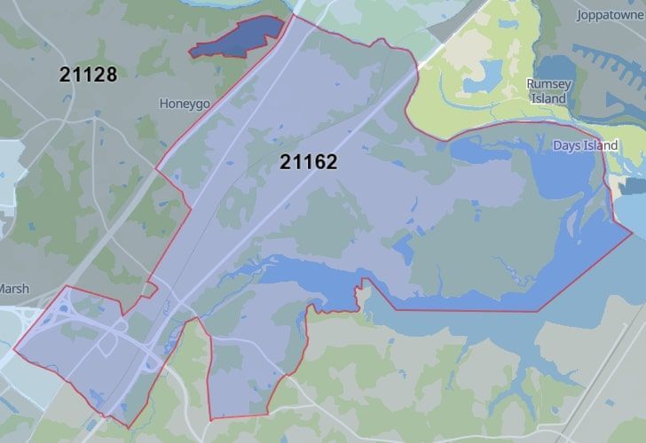 Focused Map View On White Marsh, MD, Featuring Zip Code 21162.