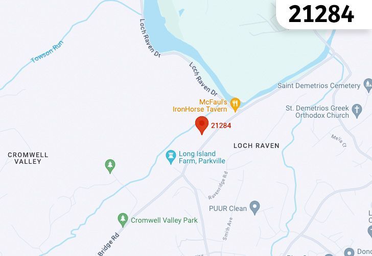 Focused Map View On Hampton, MD, Featuring Zip Code 21284.