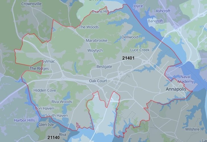 Parole, Maryland Map With A Central Spotlight On 21401 Zip.