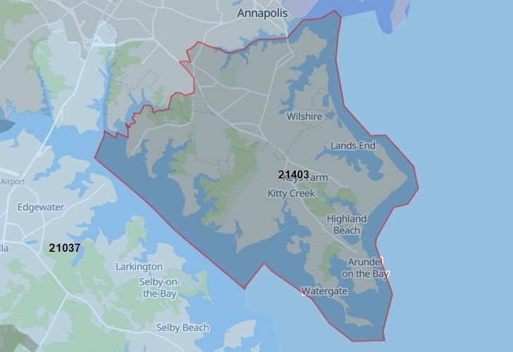Annapolis, Maryland Map With A Central Spotlight On 21403 Zip.