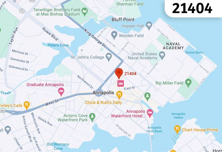 Annapolis, Maryland Map With A Central Spotlight On 21404 Zip.