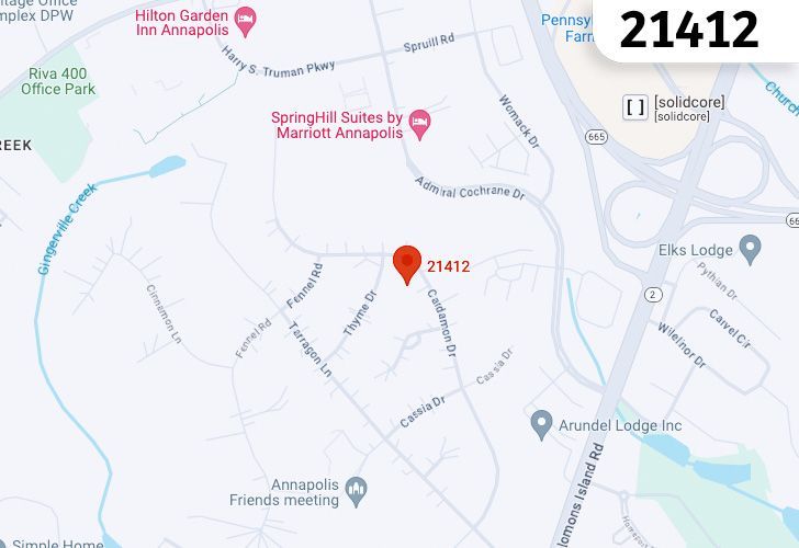 Parole, Maryland Map With A Central Spotlight On 21412 Zip.