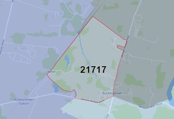 A Map Of Buckeystown In Frederick County, MD, Showing The Zip Code 21717.