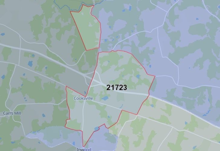 A Map Of Cooksville, Howard County, MD, Highlighting The 21723 Zip Code.