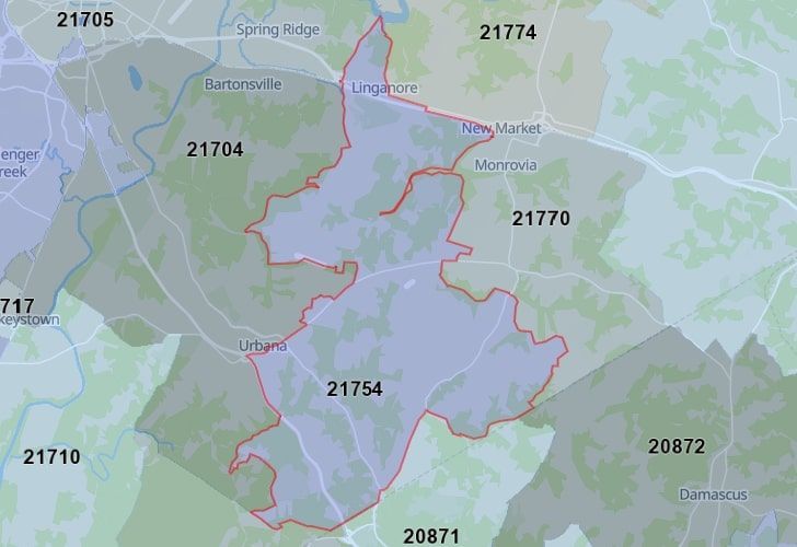 A Map Of Ijamsville In Frederick County, MD, Showing The Zip Code 21754.