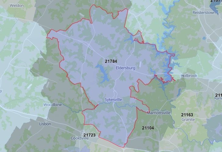 A Map Of West Friendship, Howard County, MD, Highlighting The 21784 Zip Code.