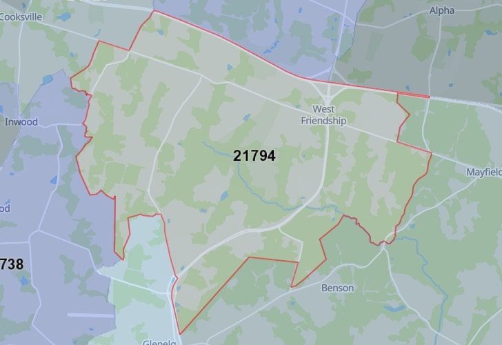 A Map Of West Friendship, Howard County, MD, Highlighting The 21794 Zip Code.