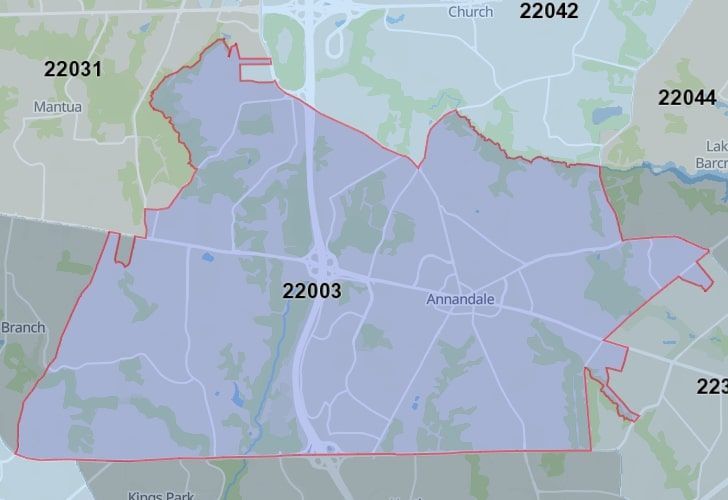 A Map Of West Springfield In Northern Virginia, Showing The Zip Code 20003.