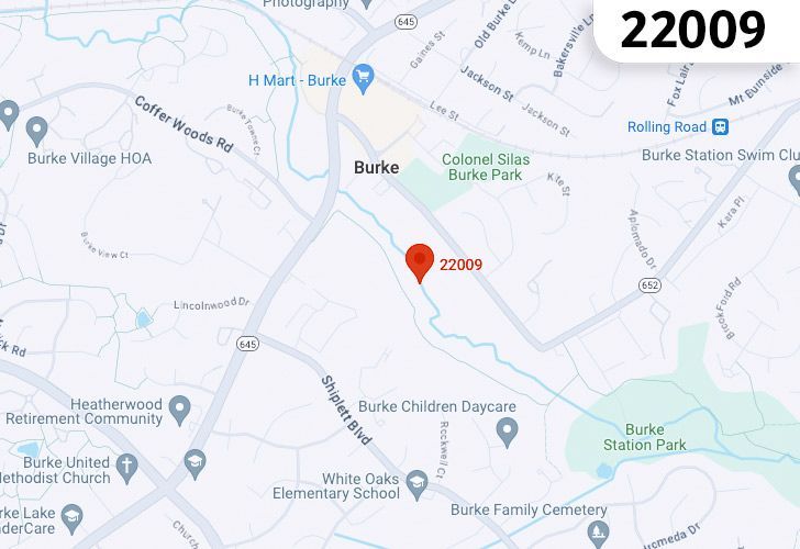 A Map Of Burke In Northern Virginia, Showing The Zip Code 22009.