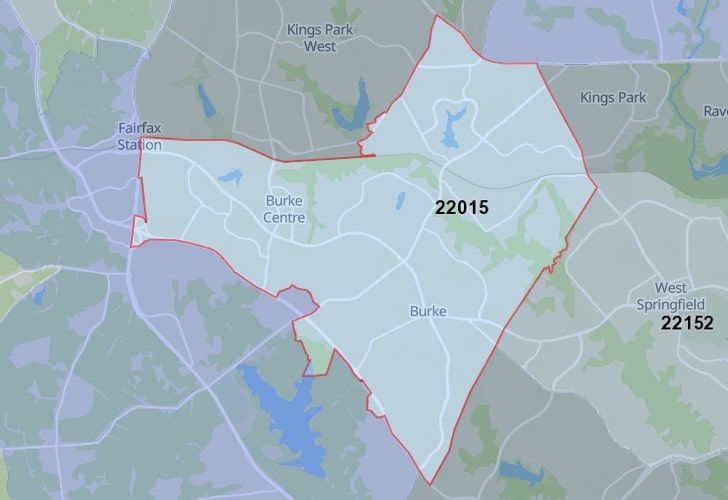 A Map Of Burke In Northern Virginia, Showing The Zip Code 22015.