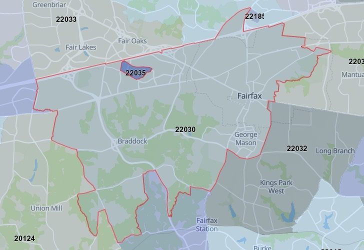 A Map Of Fairfax In Northern Virginia, Showing The Zip Code 22030.