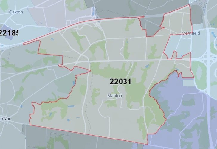 A Map Of Burke In Northern Virginia, Showing The Zip Code 22031.