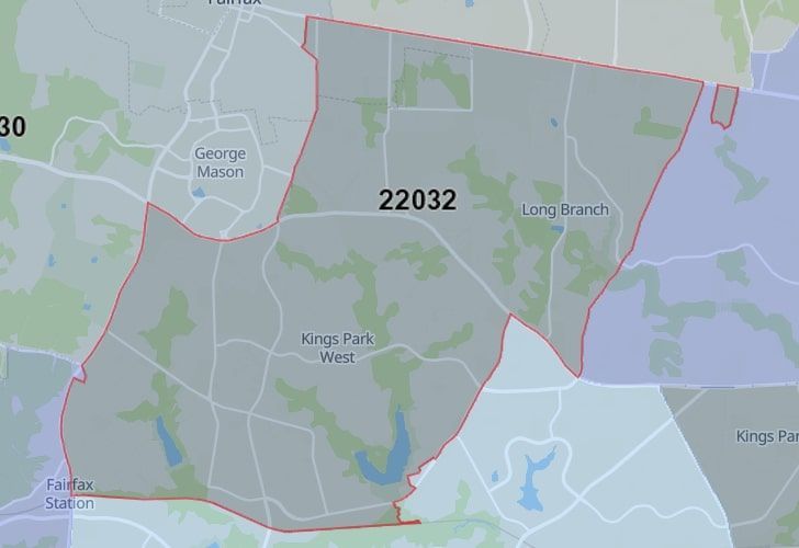 A Map Of Fairfax In Northern Virginia, Showing The Zip Code 22032.