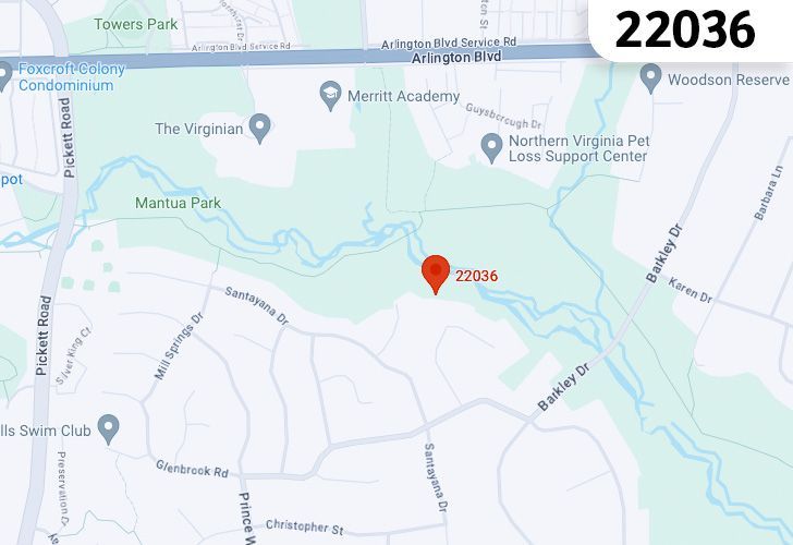 A Map Of Mantua In Northern Virginia, Showing The Zip Code 22036.
