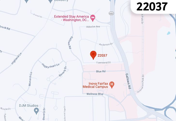 A Map Of Annandale In Northern Virginia, Showing The Zip Code 22037.